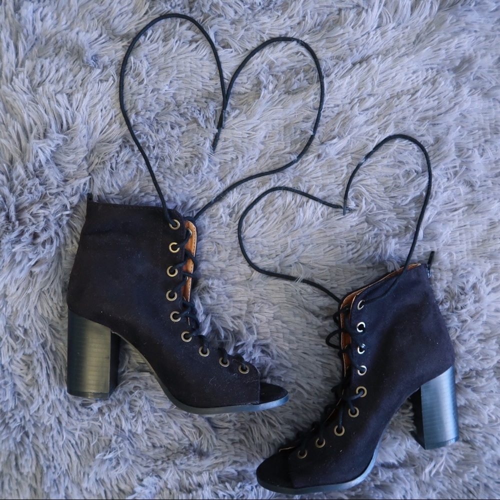 Lace up chunky heels